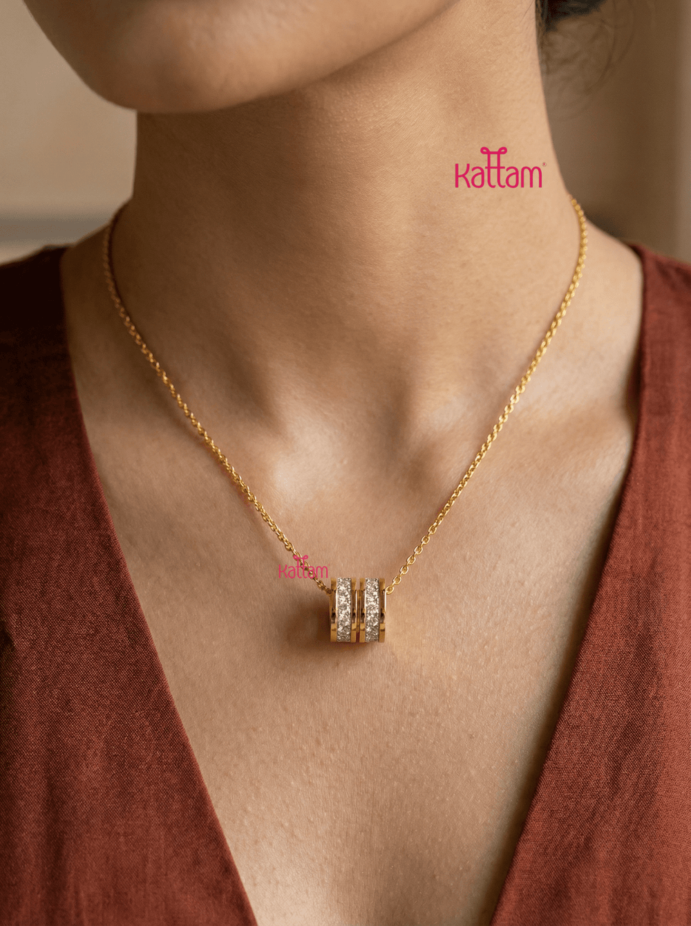 Anti Tarnished Double Ring Pendant Chain - ATN06