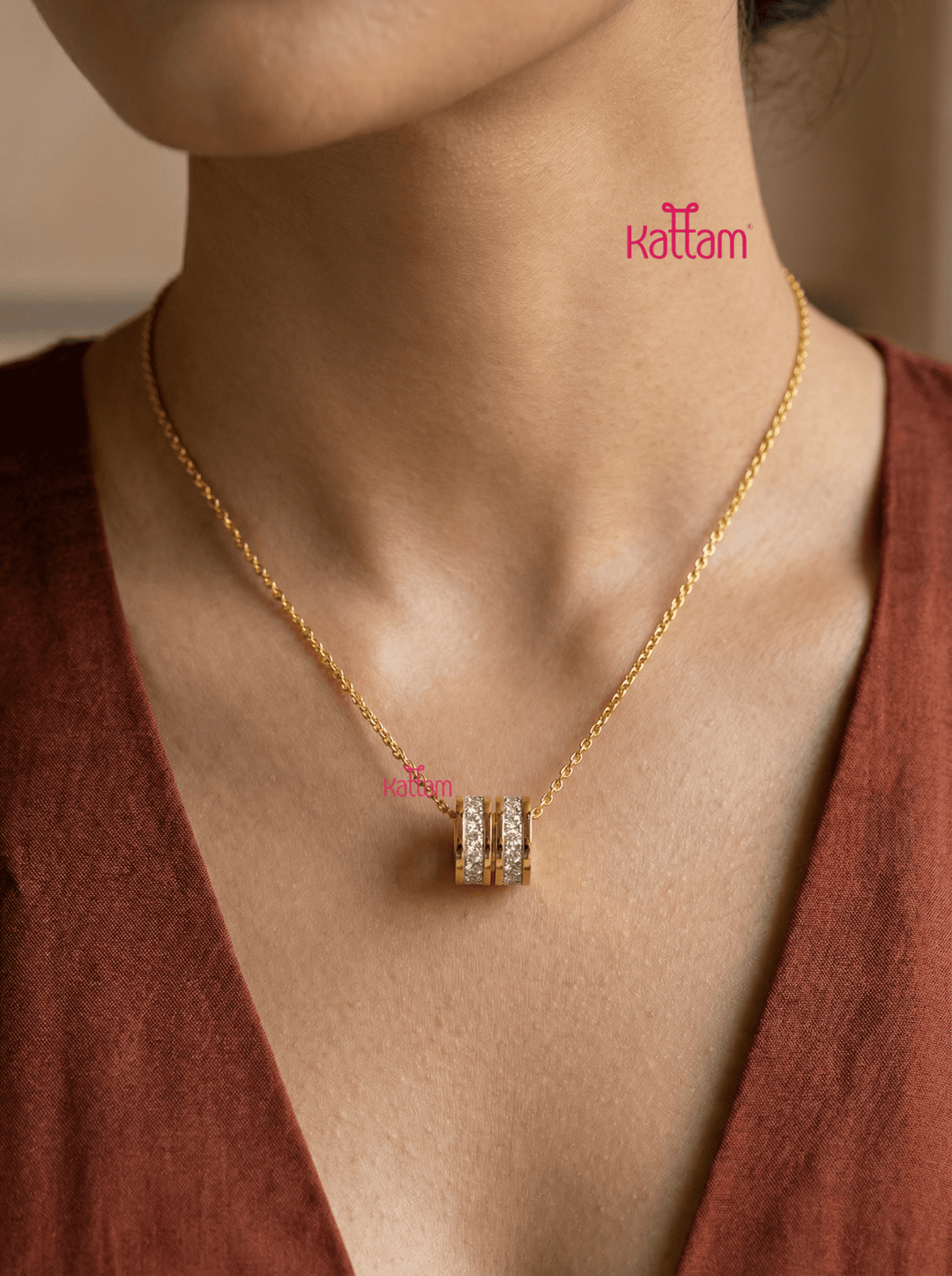 Anti Tarnished Double Ring Pendant Chain - ATN06