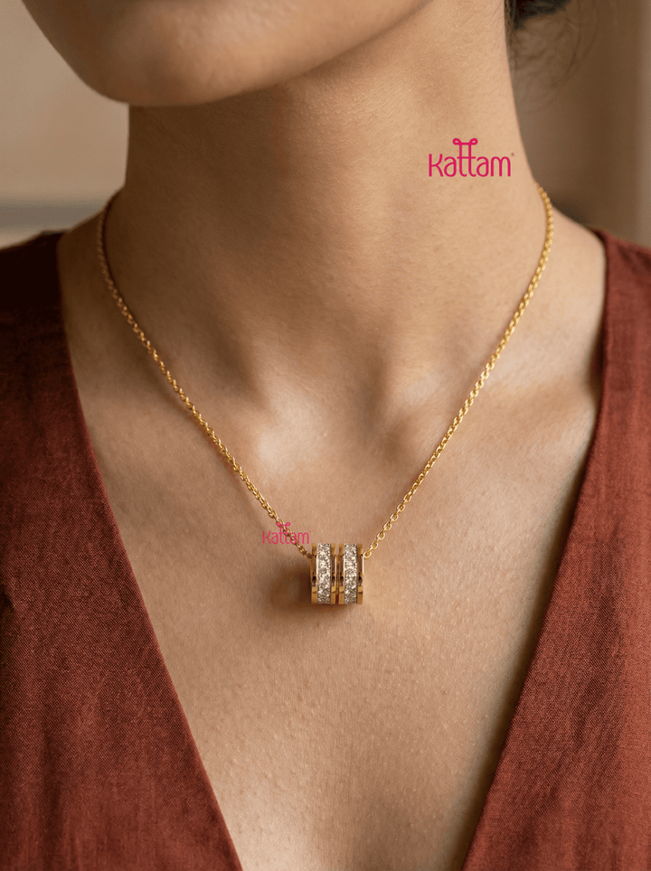 Anti Tarnished Double Ring Pendant Chain - ATN06