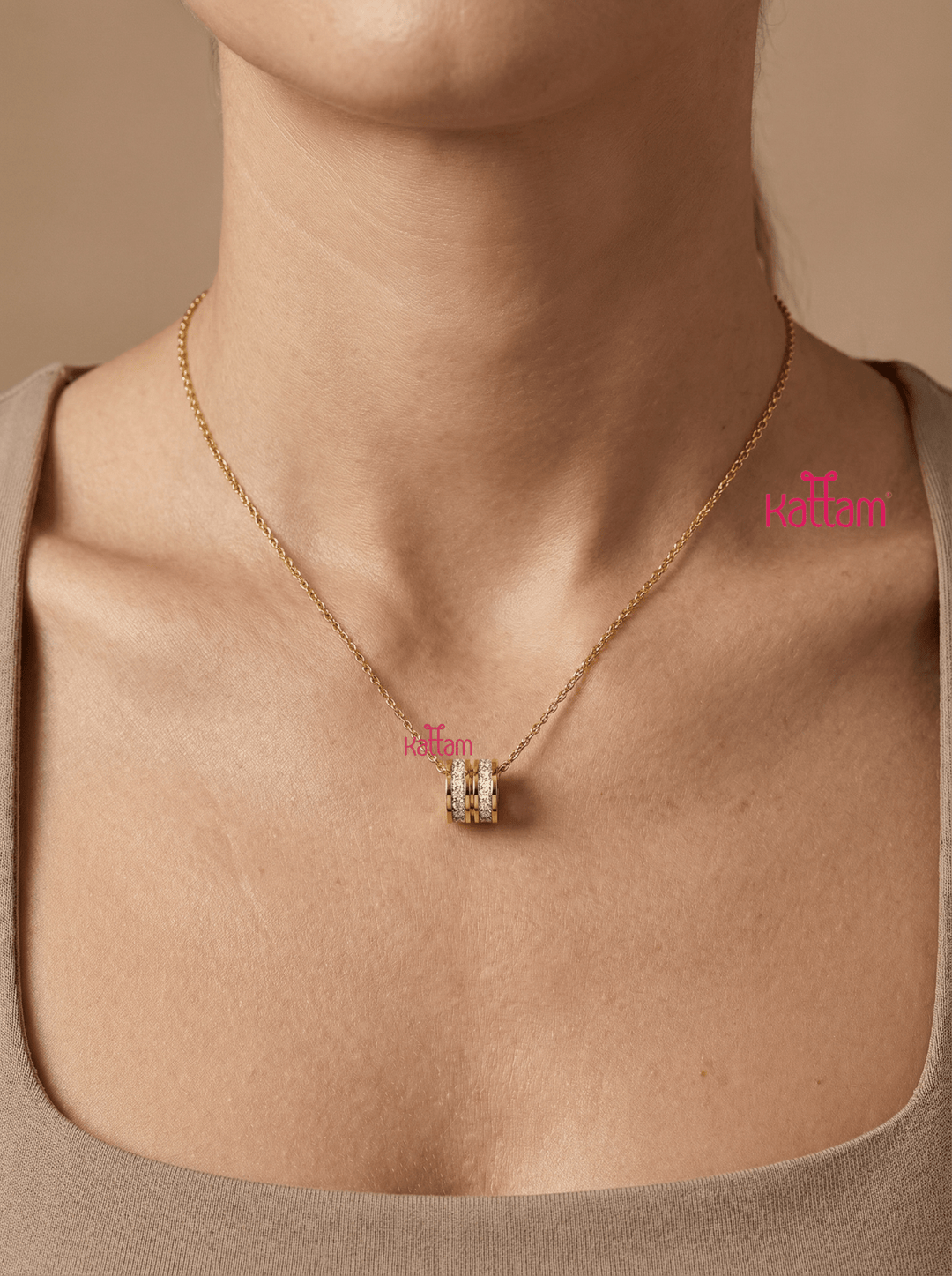 Anti Tarnished Double Ring Pendant Chain - ATN06