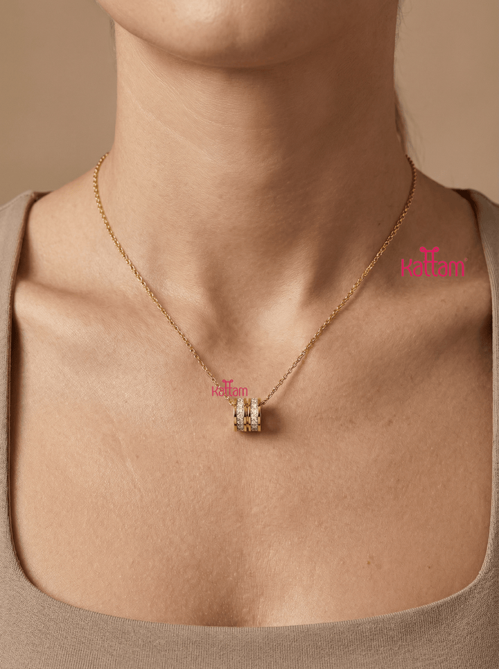 Anti Tarnished Double Ring Pendant Chain - ATN06