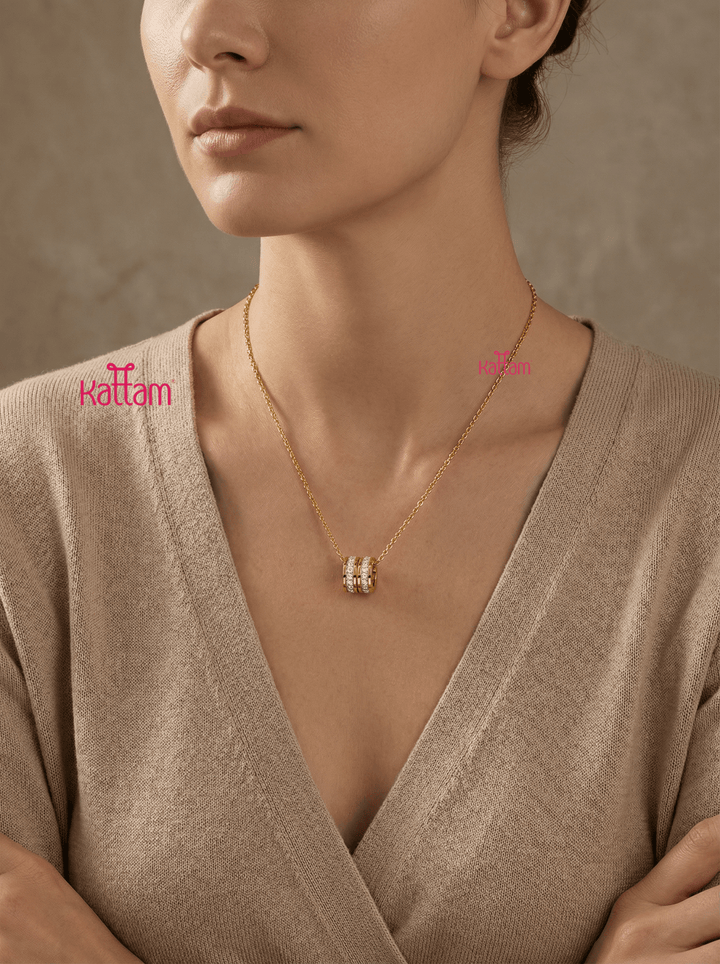 Anti Tarnished Double Ring Pendant Chain - ATN06