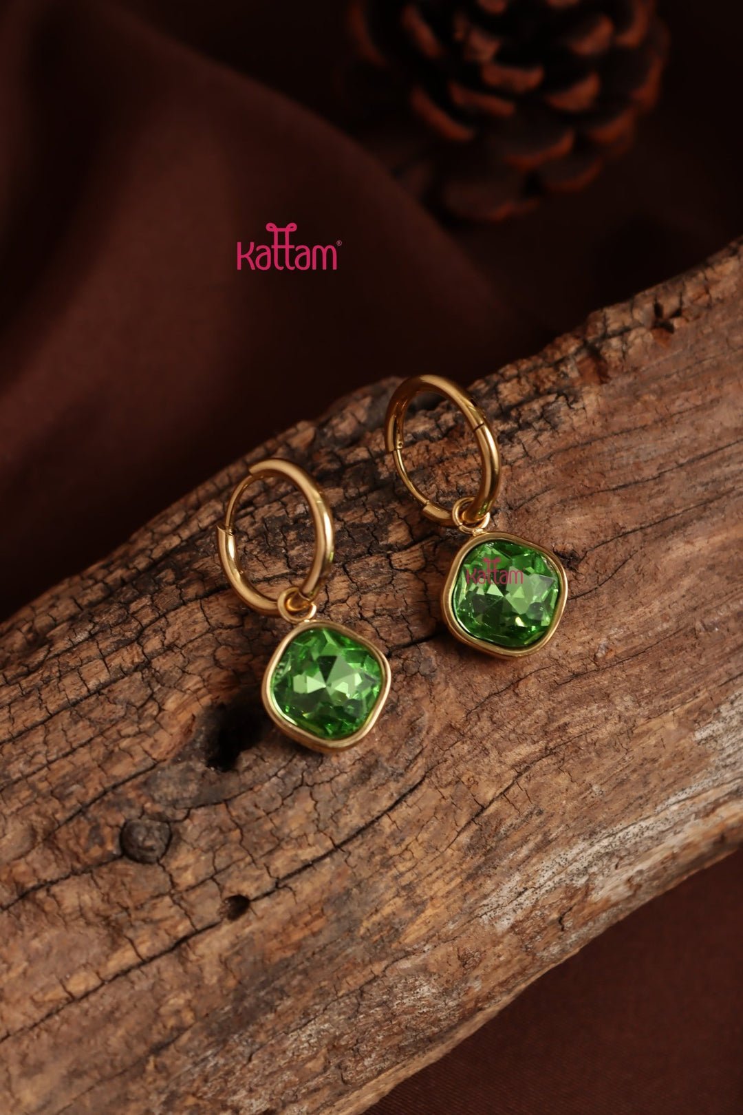 Anti Tarnished Green Stone Drop Earring - ATE28