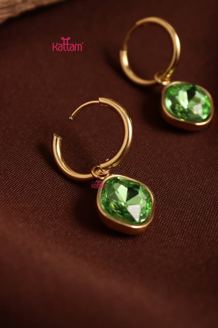 Anti Tarnished Green Stone Drop Earring - ATE28