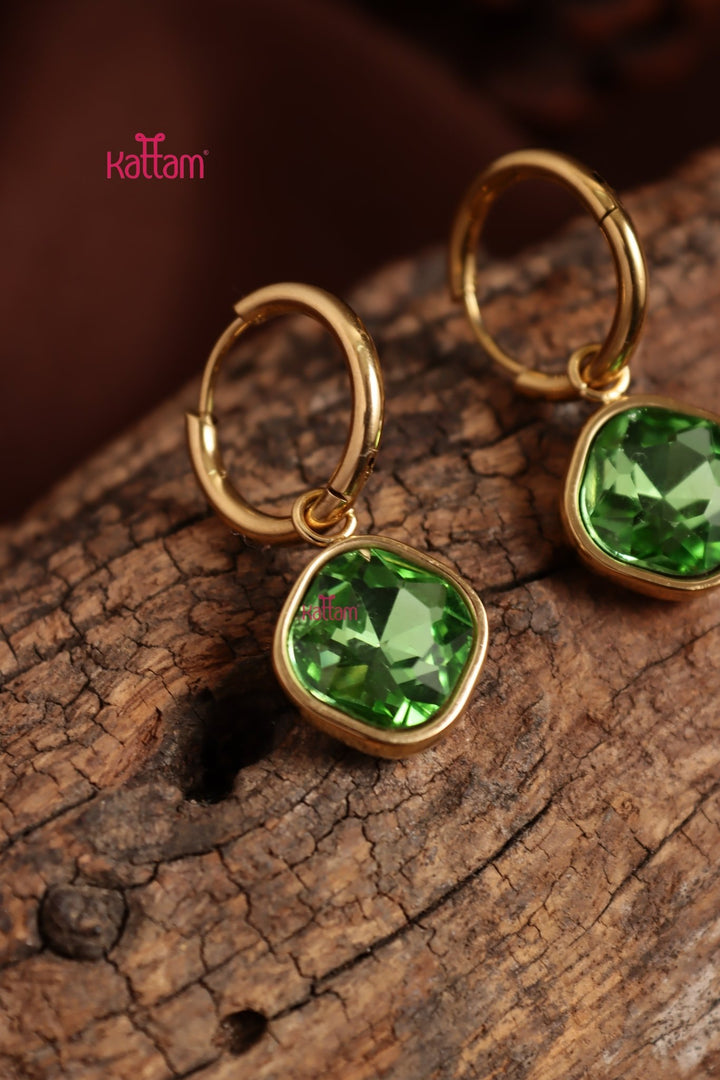 Anti Tarnished Green Stone Drop Earring - ATE28