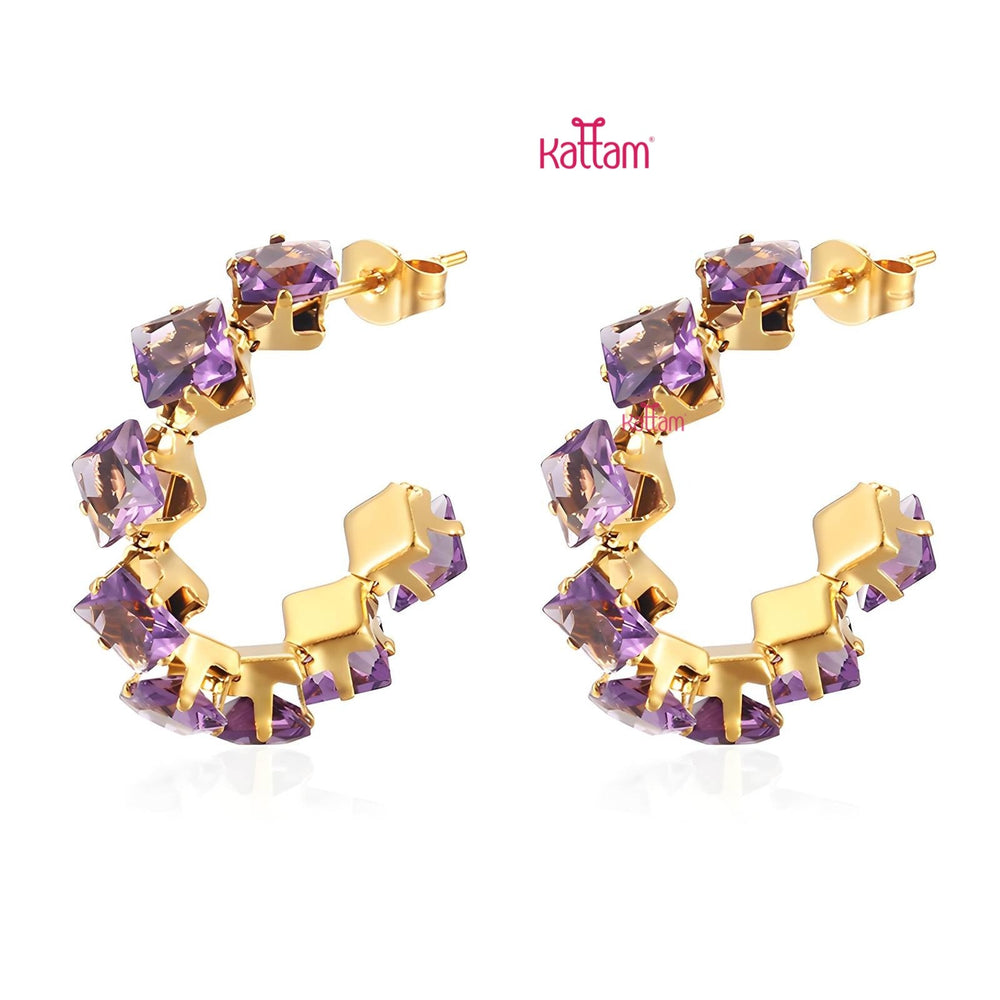 Anti Tarnished Purple Sparkle Hoop Earring - ATE13
