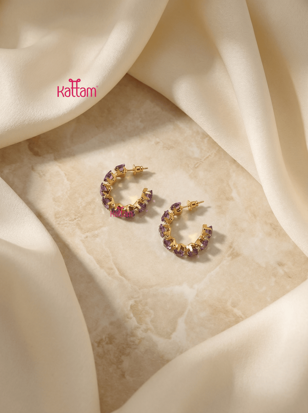 Anti Tarnished Purple Sparkle Hoop Earring - ATE13