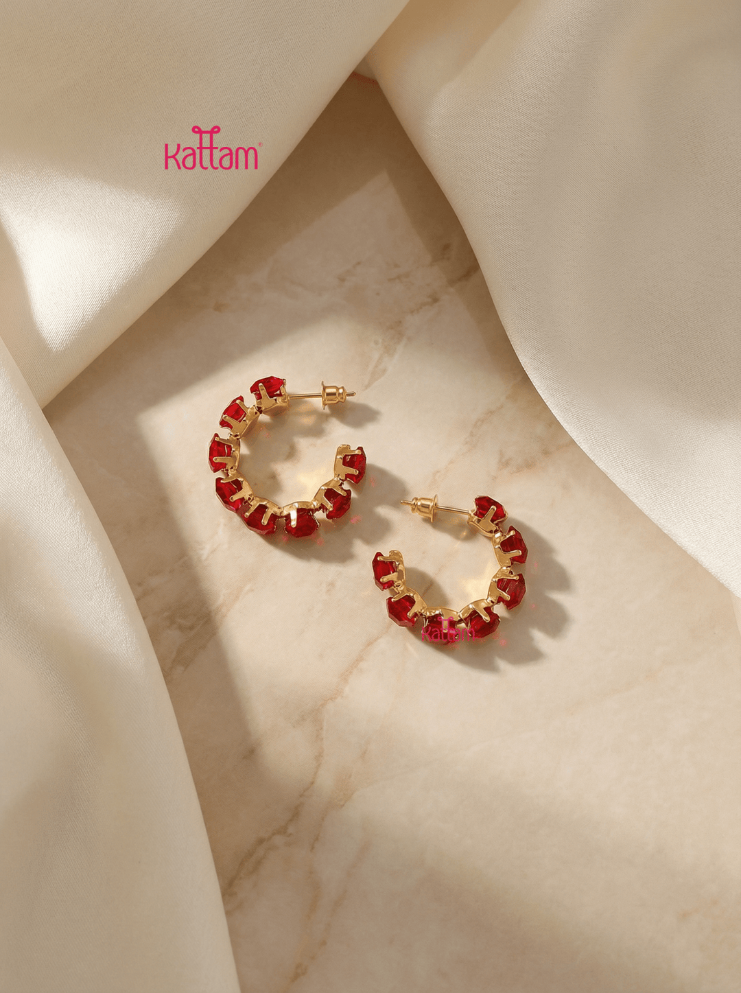 Anti Tarnished Red Sparkle Hoop Earring - ATE24