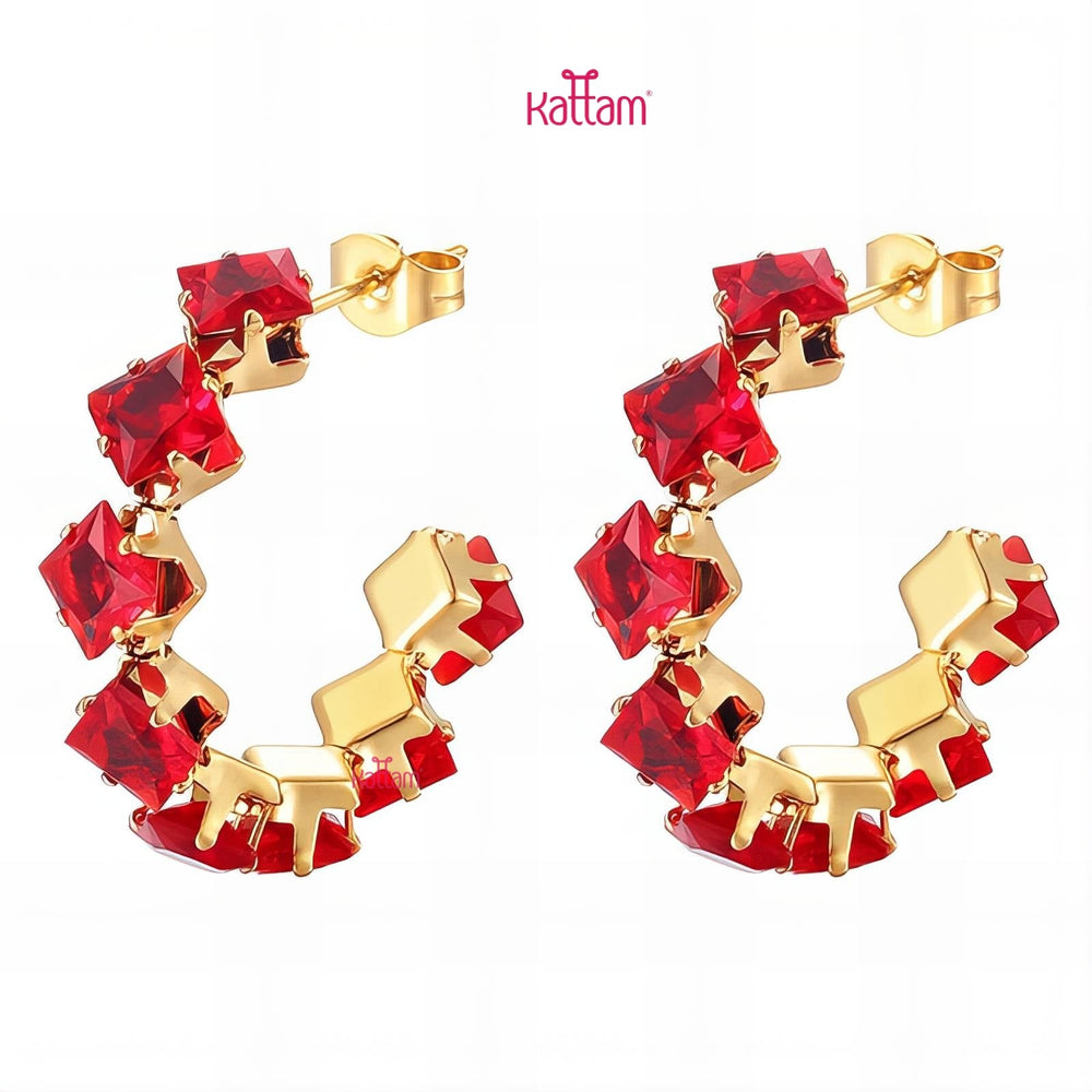 Anti Tarnished Red Sparkle Hoop Earring - ATE24