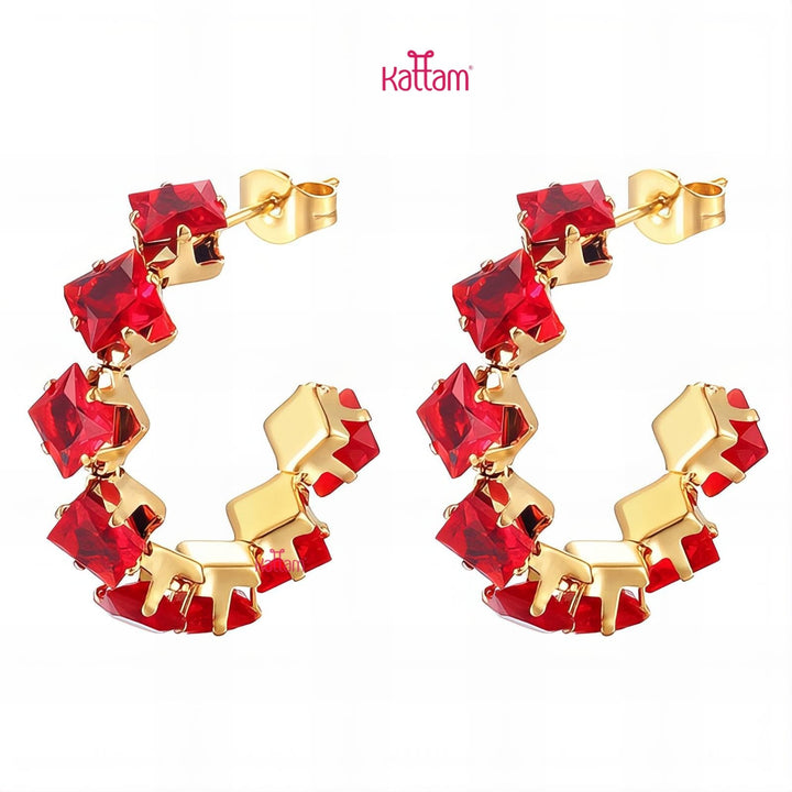 Anti Tarnished Red Sparkle Hoop Earring - ATE24