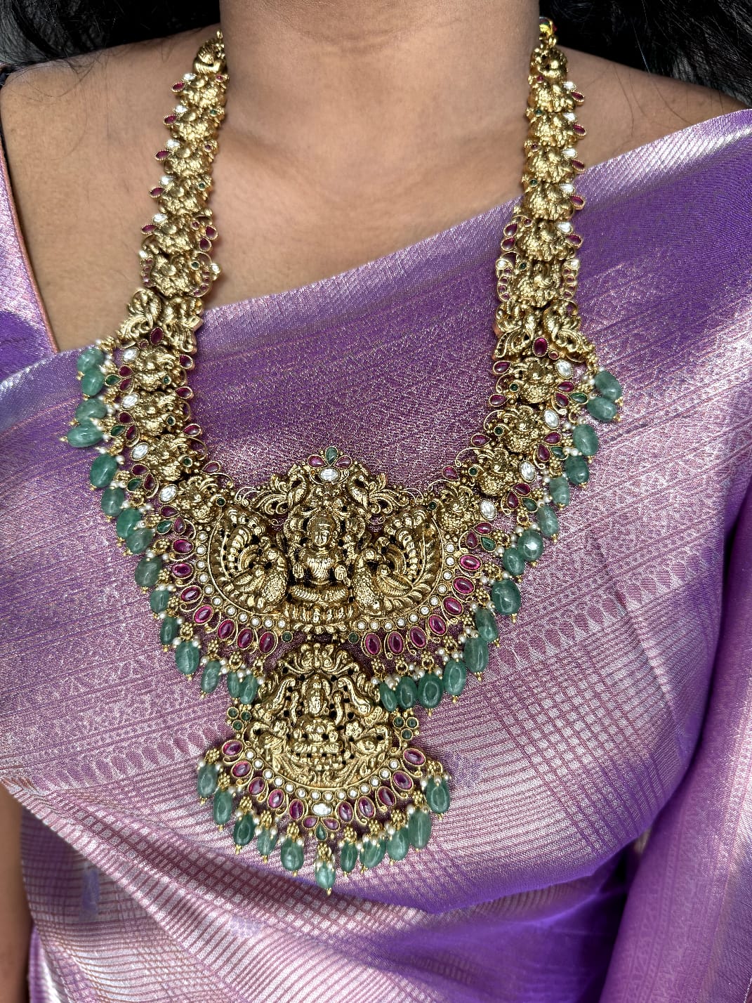 Antique Gajalakshmi beaded Bridal Haram - N3391