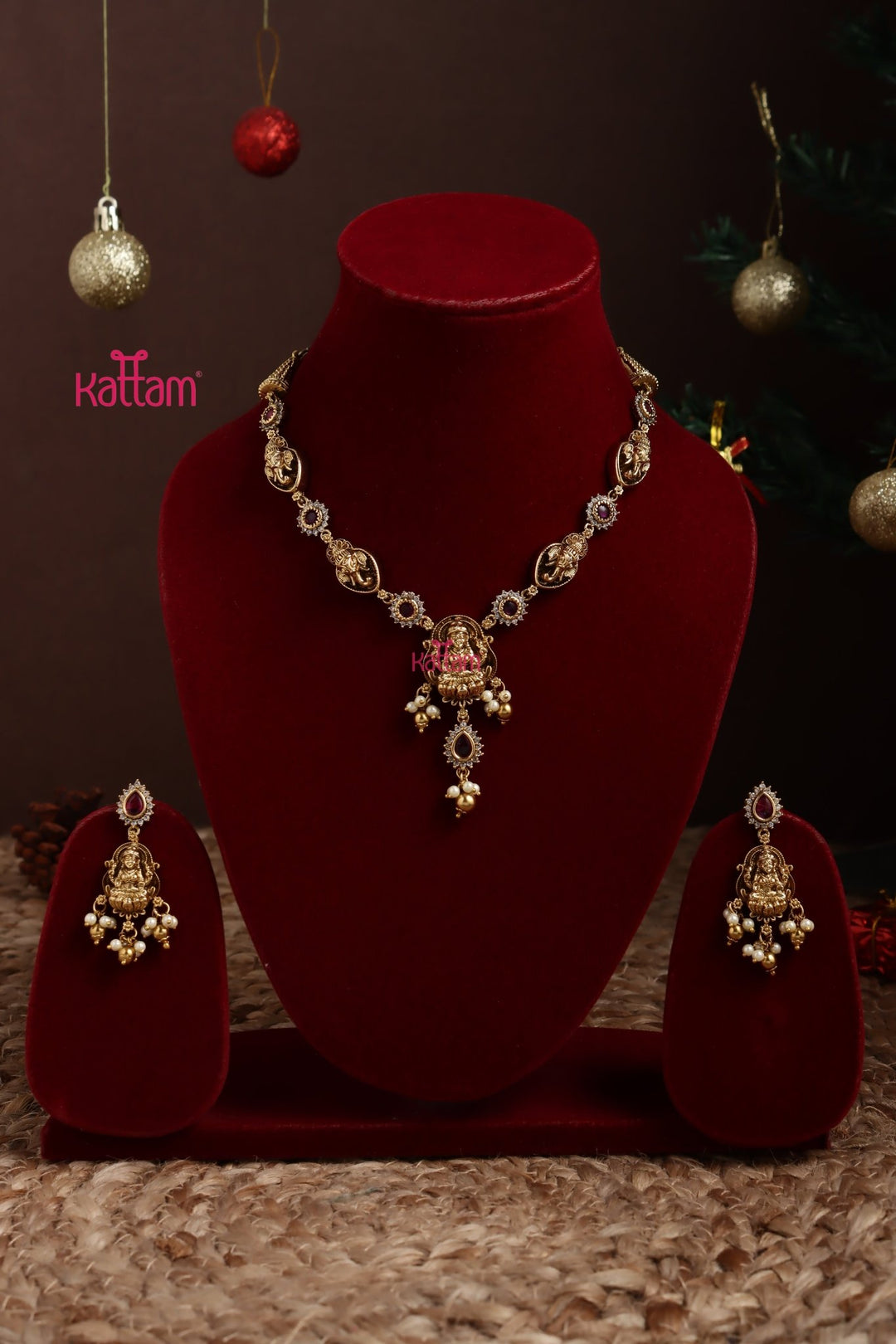 Antique Goddess Ganesha Short Ruby Necklace - N3357