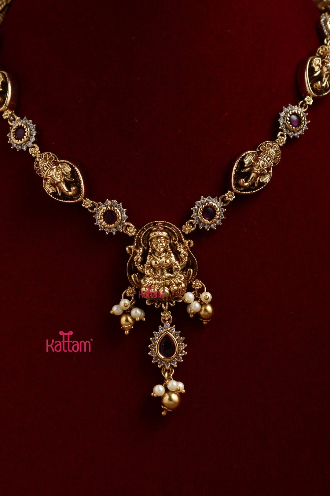 Antique Goddess Ganesha Short Ruby Necklace - N3357