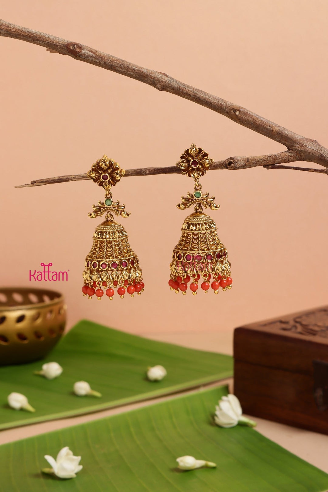 Antique Gold Bold Jhumka - E976