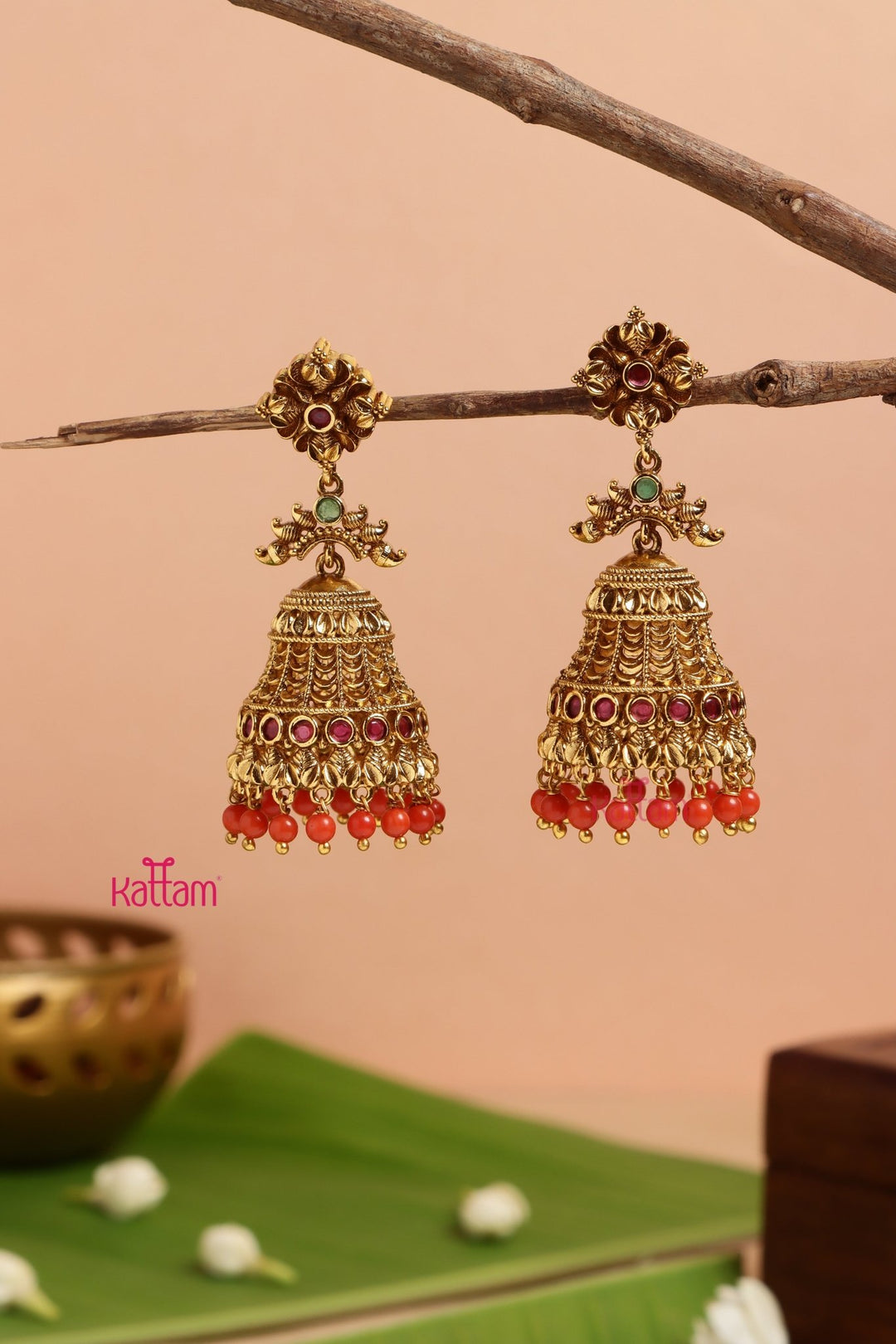Antique Gold Bold Jhumka - E976