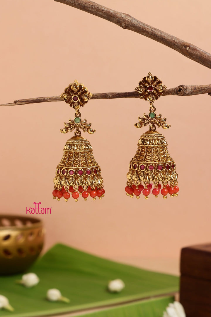 Antique Gold Bold Jhumka - E976