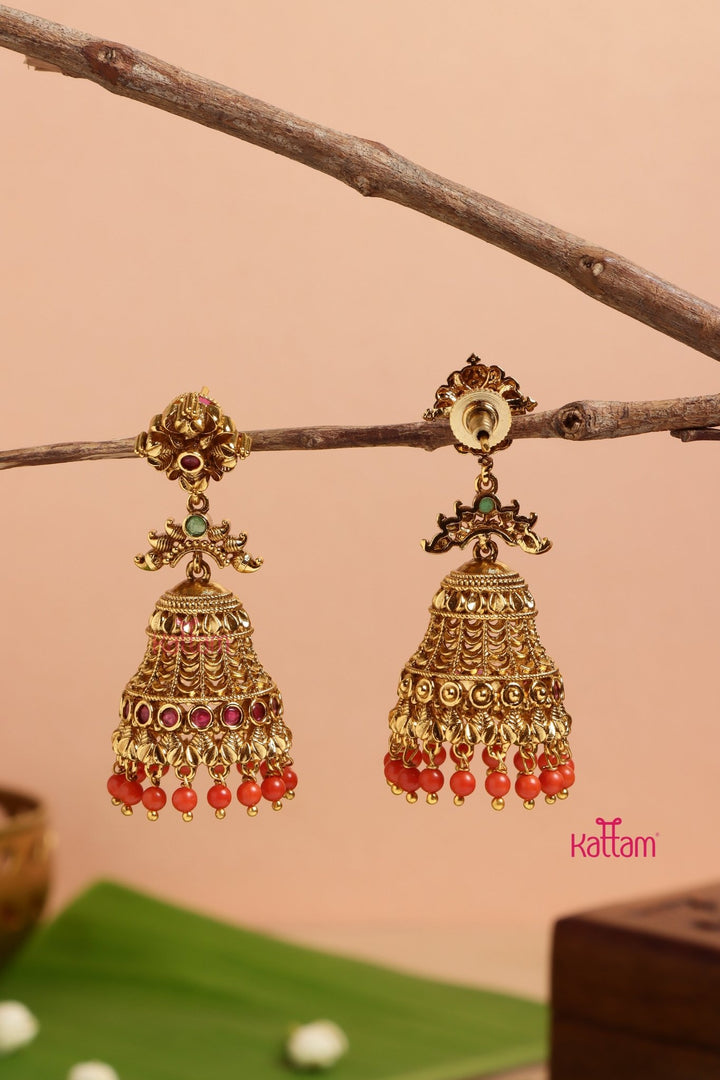 Antique Gold Bold Jhumka - E976