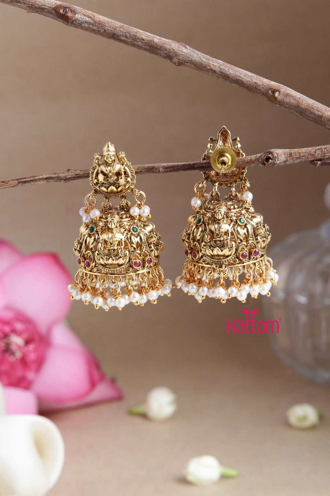 Antique matte Lakshmi Pearl Jhumka - E792