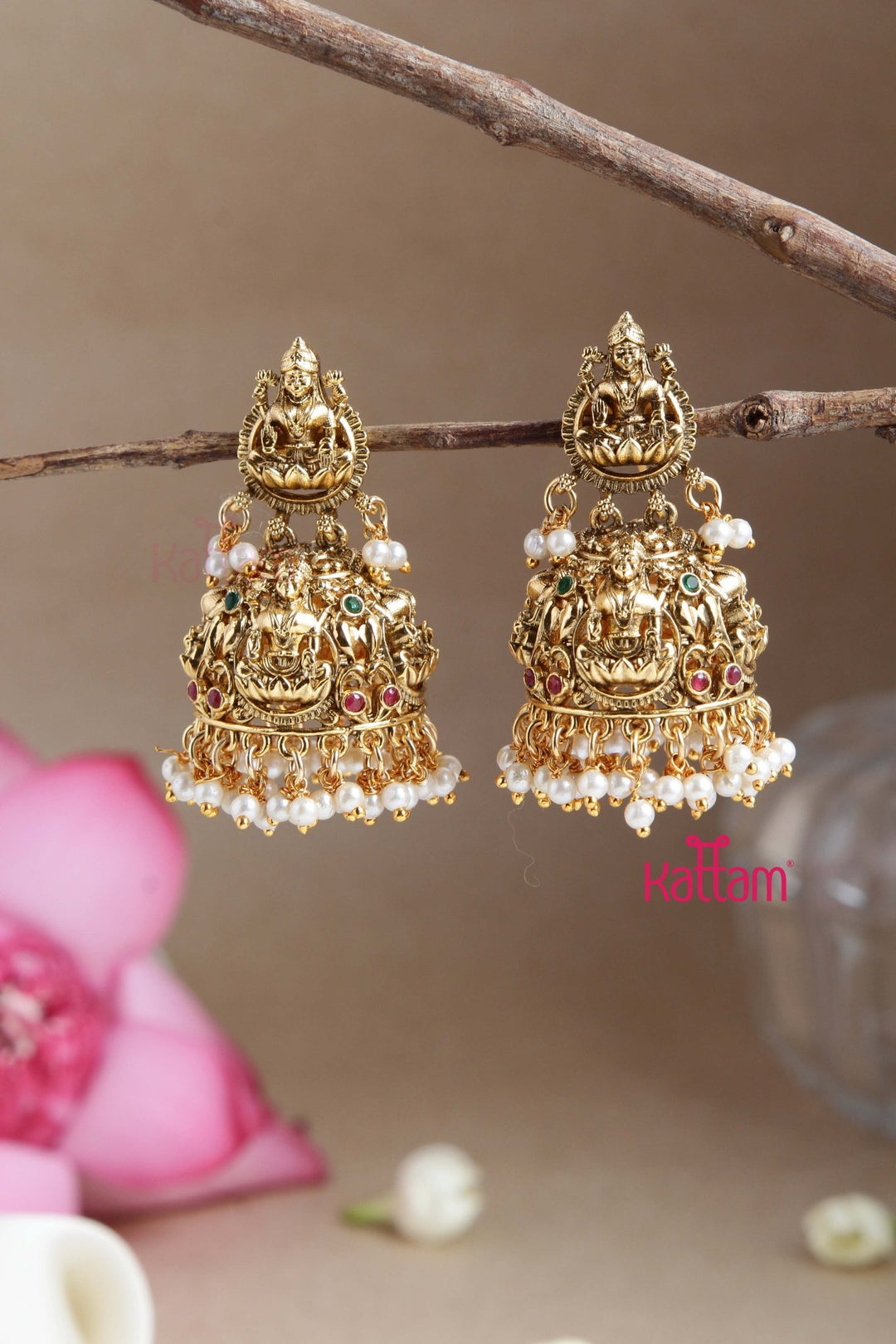 Antique matte Lakshmi Pearl Jhumka - E792