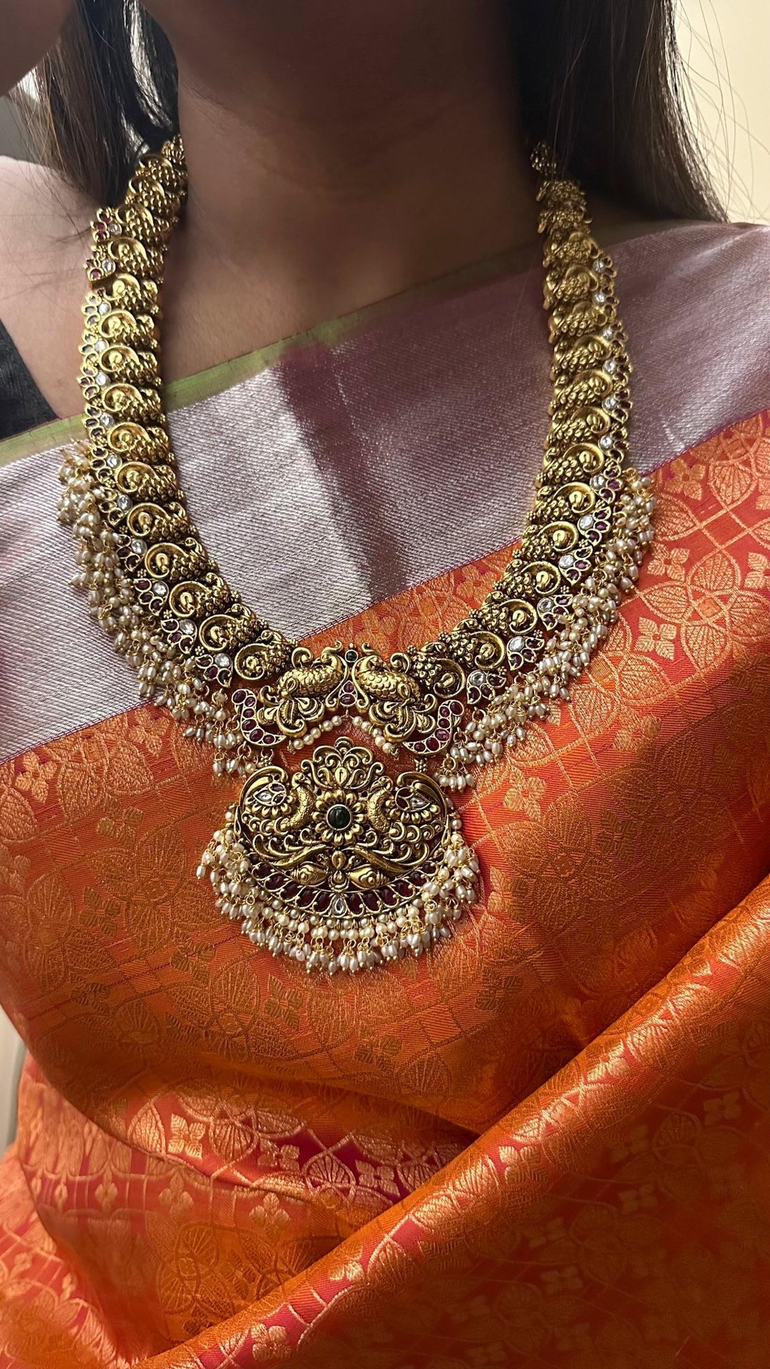 Antique Peacock Pearl Trim Haram - N2992