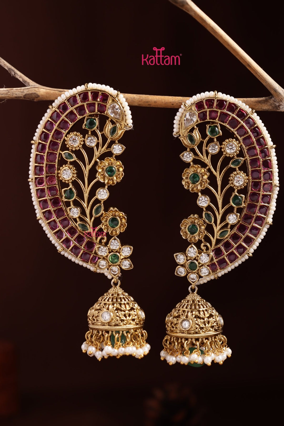 Ashwathi - Floral Ruby Earcuff - E1346