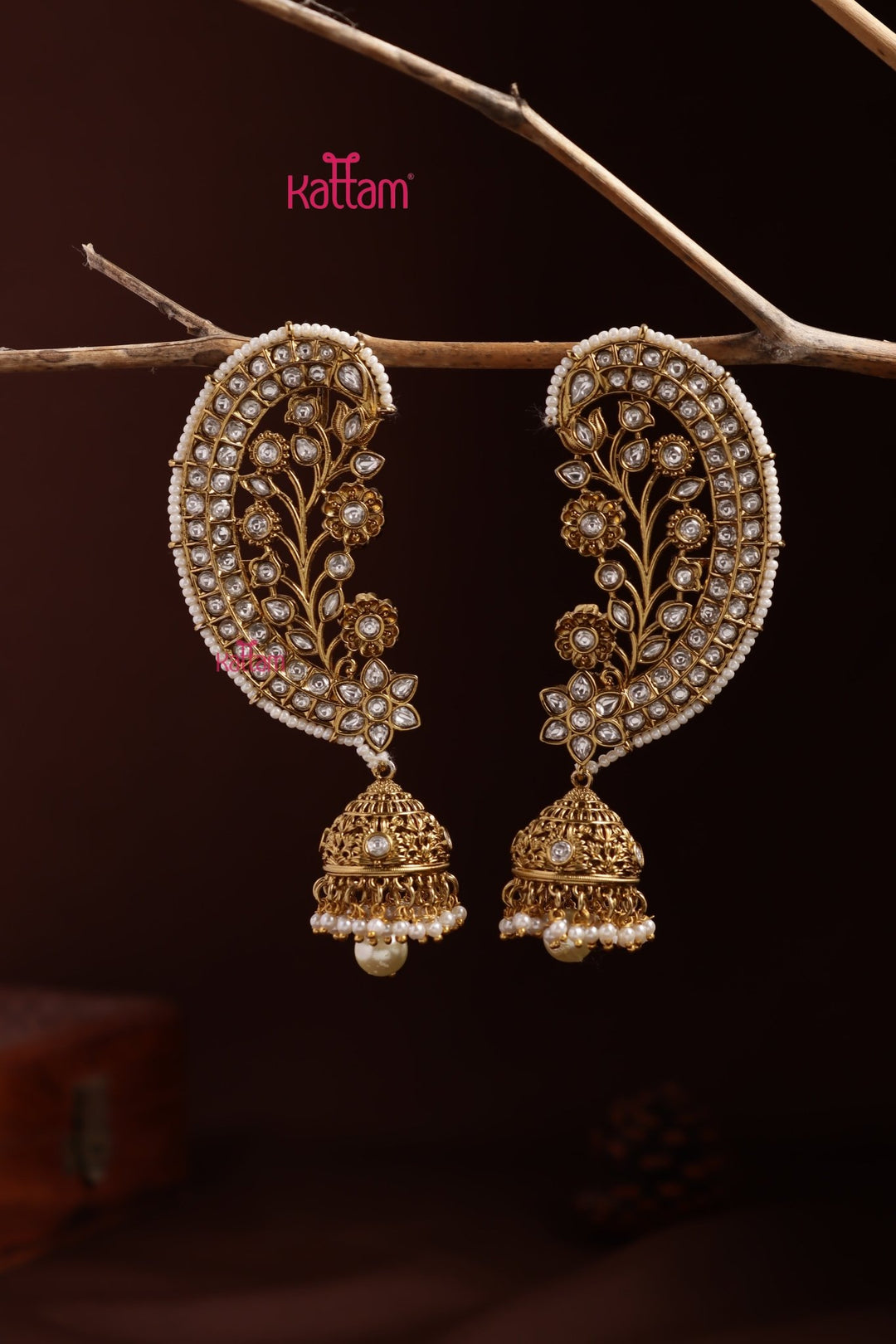 Ashwathi - Floral Whitestone Earcuff - E1369