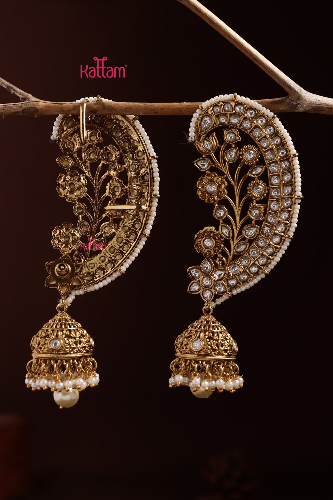 Ashwathi - Floral Whitestone Earcuff - E1369