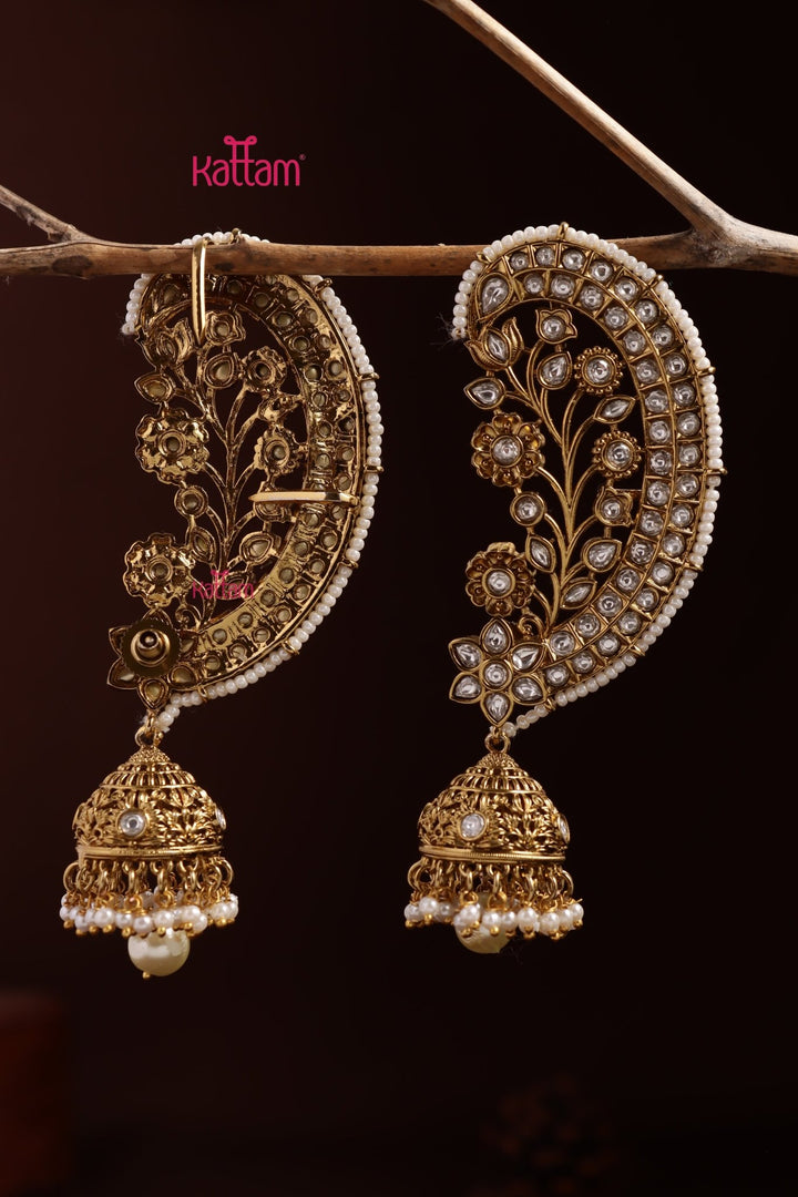 Ashwathi - Floral Whitestone Earcuff - E1369