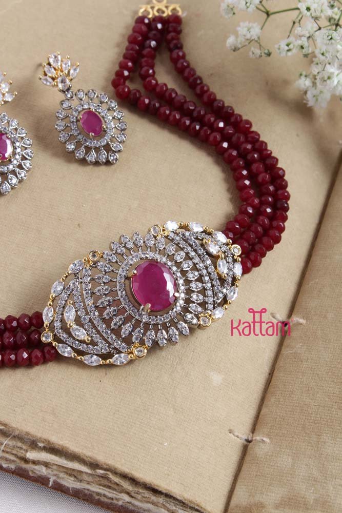 Aurora - Victorian Diamond Maroon Choker - N2236