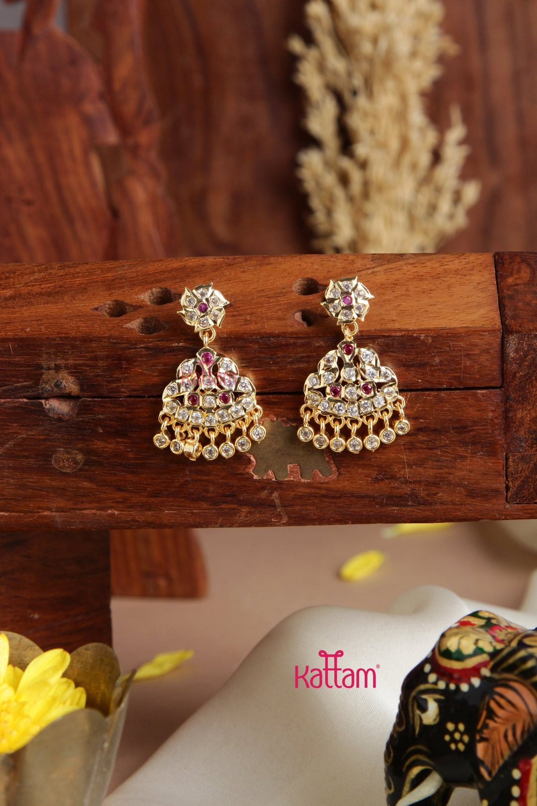 Avanthika - Goldtone Gati Ruby Earring - E944