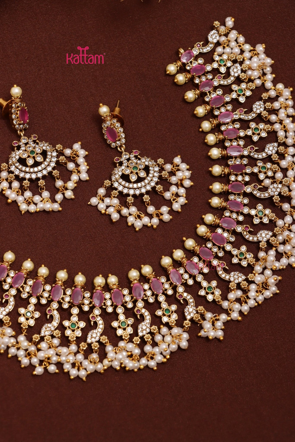 Ayushka - Peacock Ruby Pearl Choker - N3630