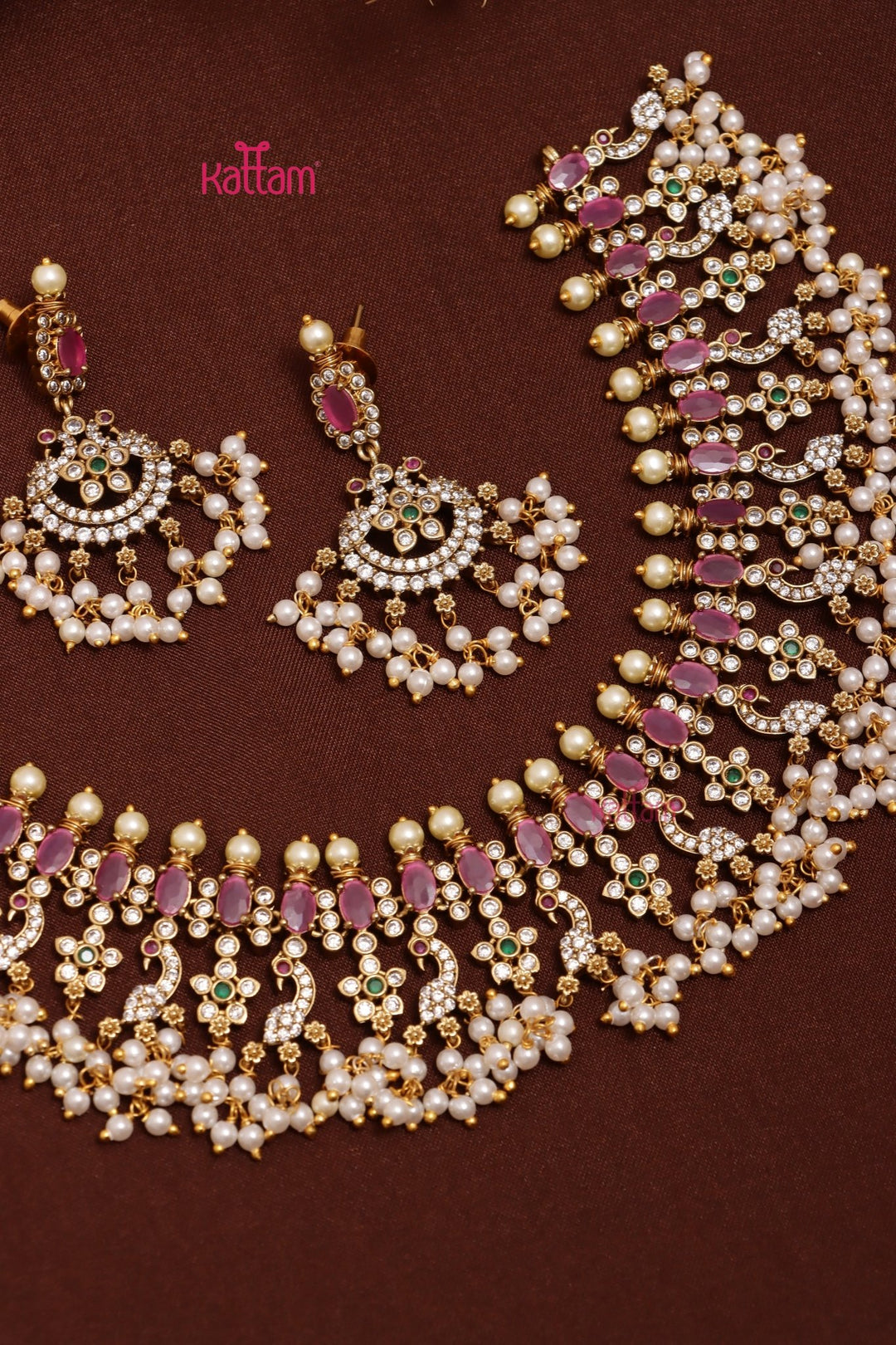 Ayushka - Peacock Ruby Pearl Choker - N3630