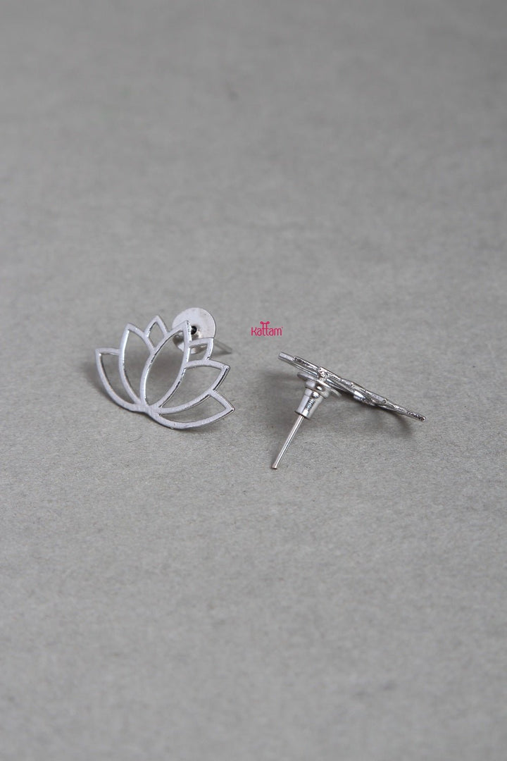 Big Oxidised Silver Lotus Earring - E111