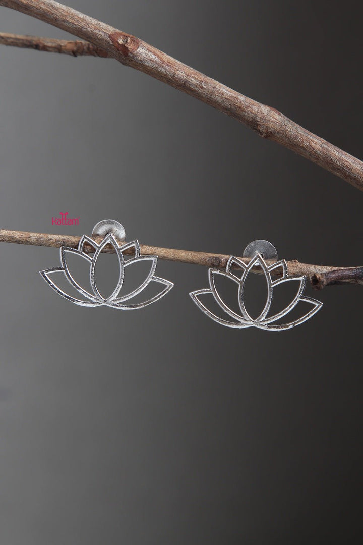 Big Oxidised Silver Lotus Earring - E111