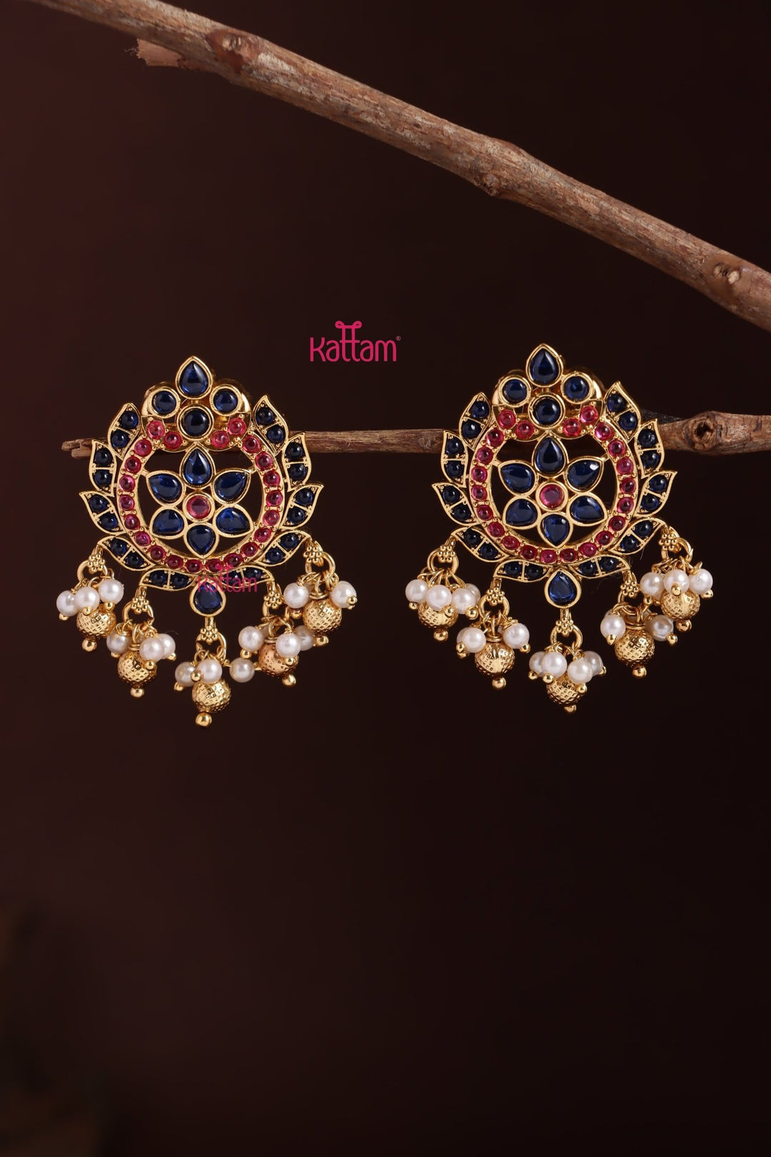 Blue Flower Pearl Earring - E1248