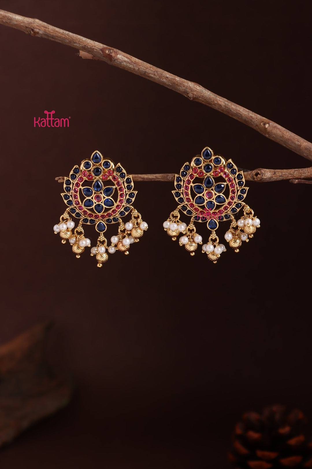 Blue Flower Pearl Earring - E1248