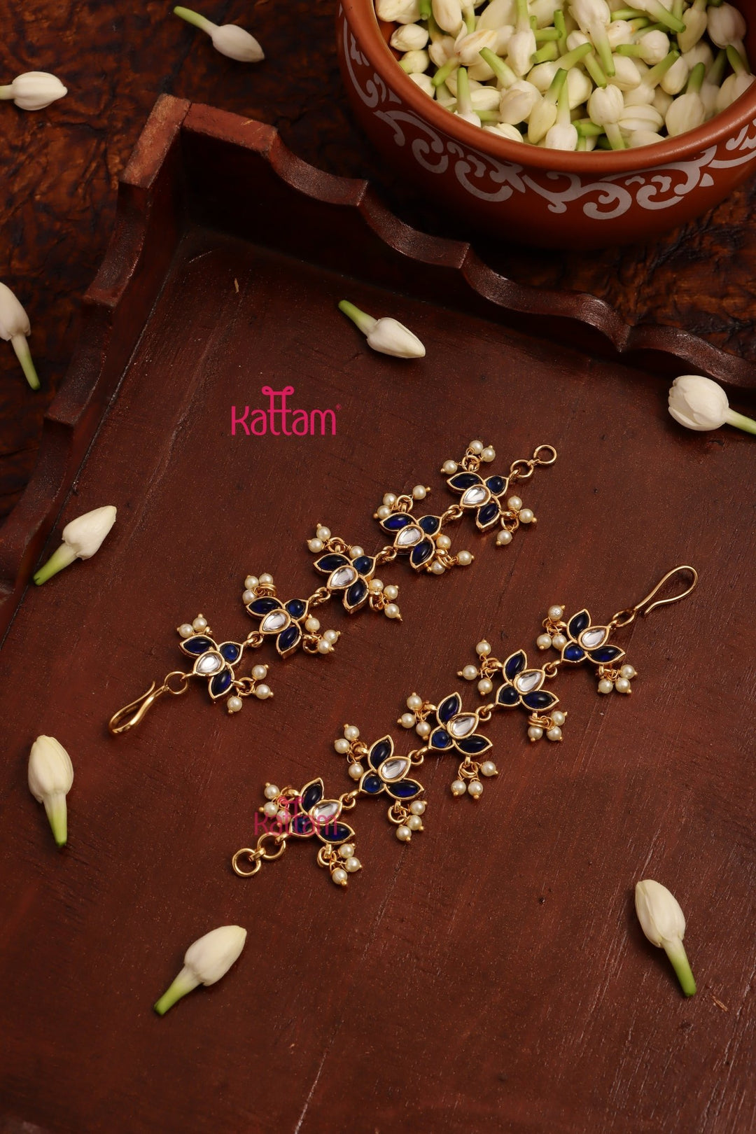 Blue Lotus Pearl EarChain / Mattal - EC056