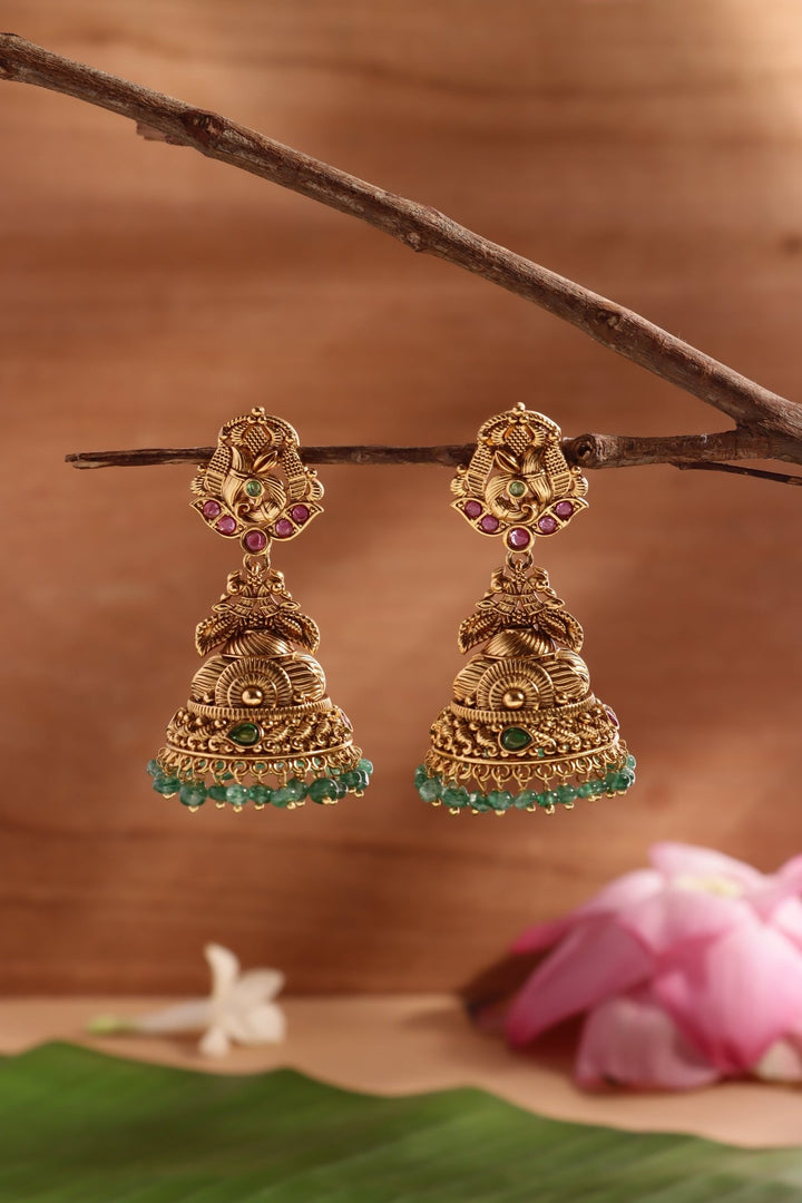 Bridal Peacock Bead Jhumka - E1473