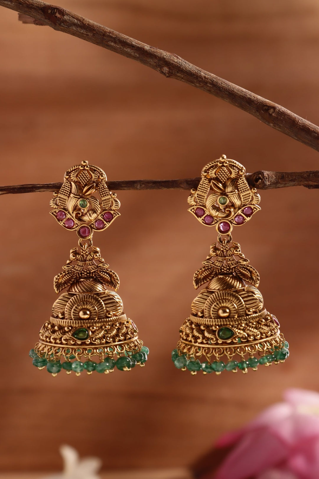 Bridal Peacock Bead Jhumka - E1473