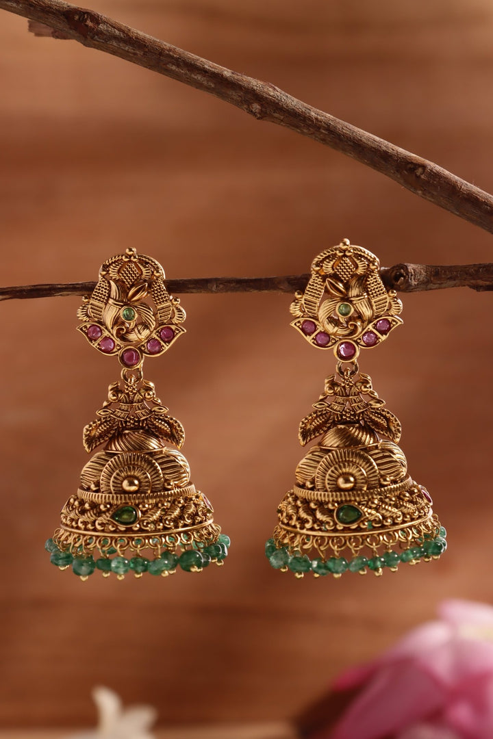 Bridal Peacock Bead Jhumka - E1473