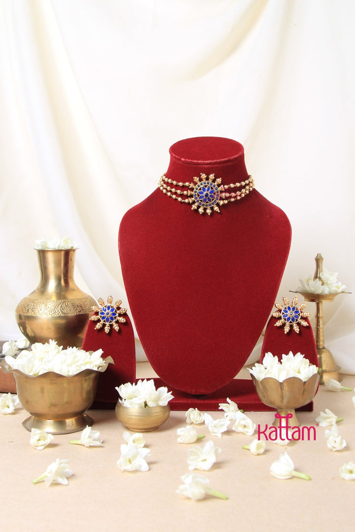 Budgetted Chakra Pearl Choker - Blue - N3053