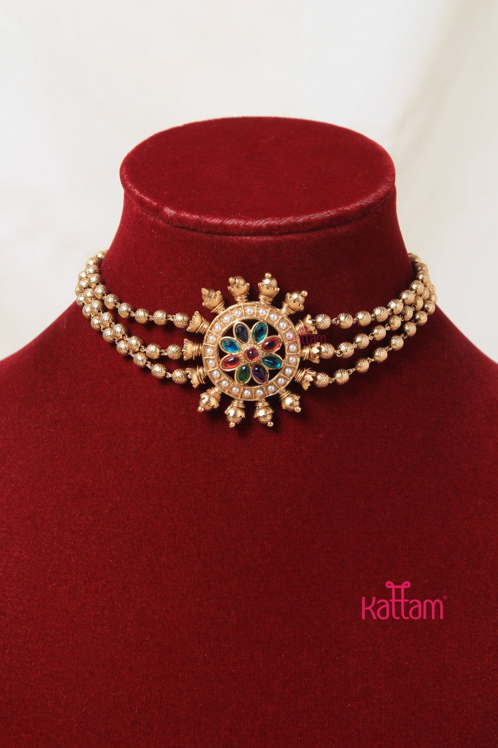 Budgetted Chakra Pearl Choker - Multicolour - N3054