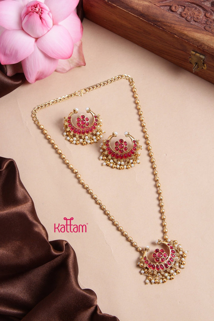 Budgetted Half Moon Layered Ruby Choker - N3165