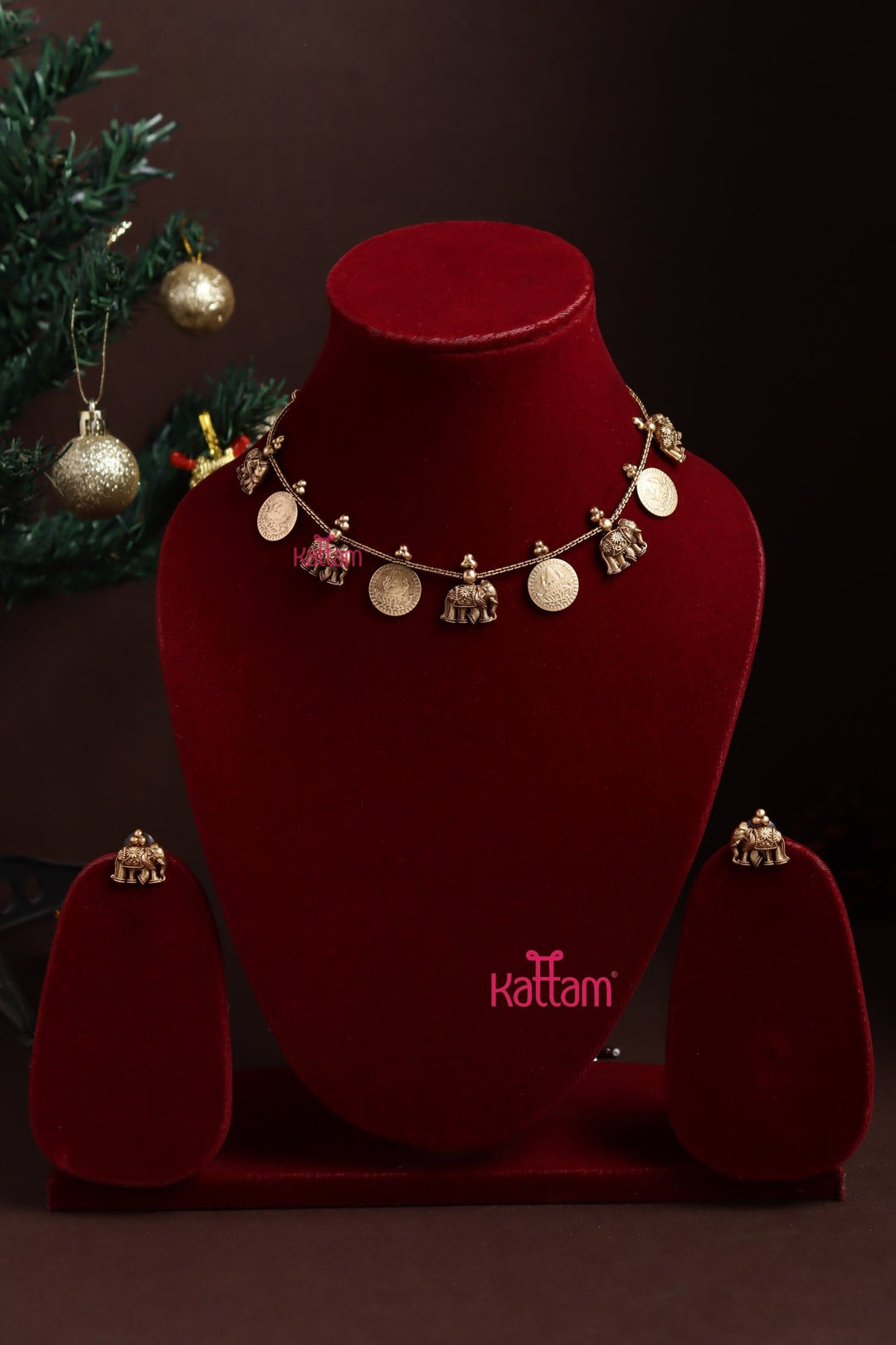 Budgetted Lakshmi Coin Elephant Choker - N3867