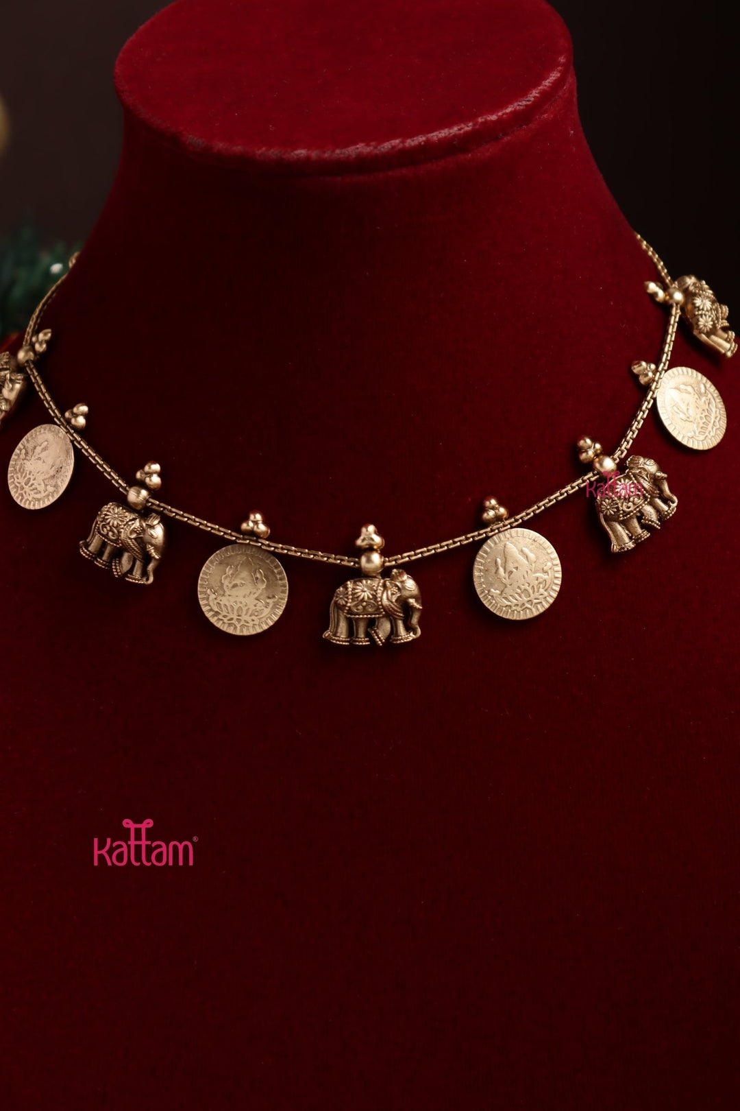 Budgetted Lakshmi Coin Elephant Choker - N3867