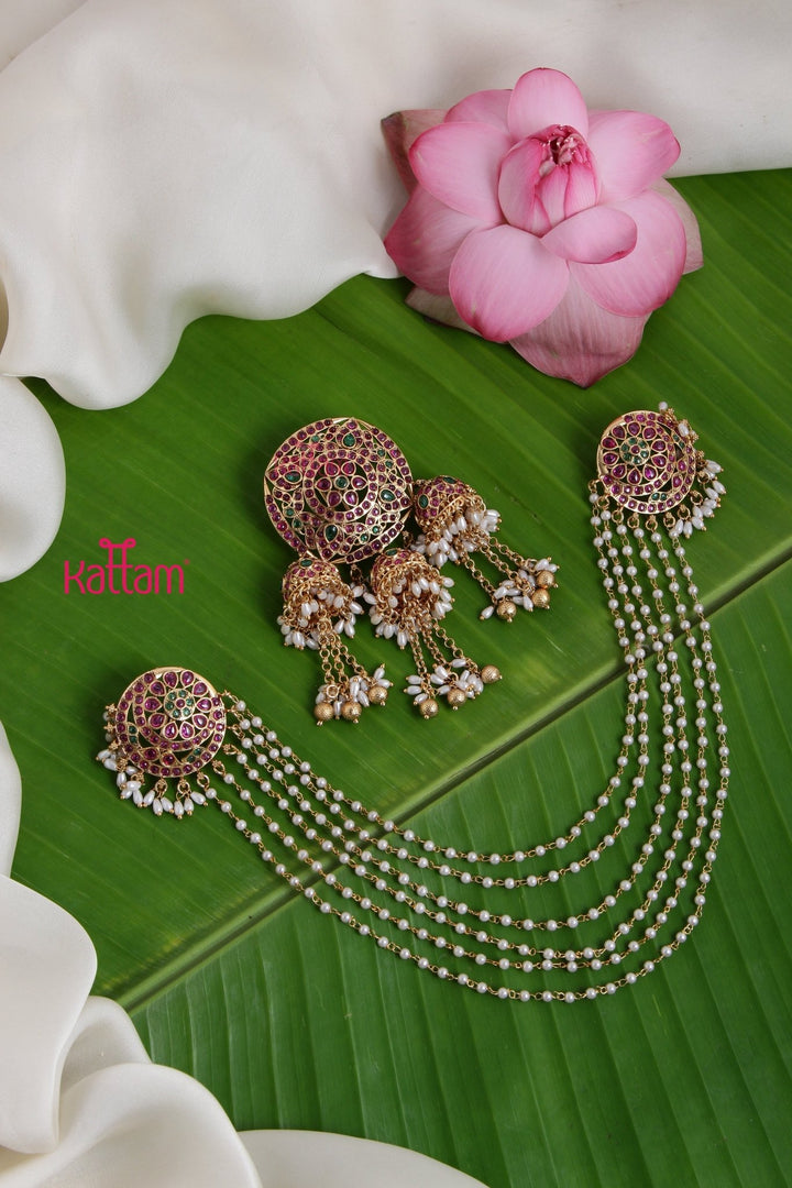 Bun Billai & Pearl Hanging Set - Design 1 - JB067