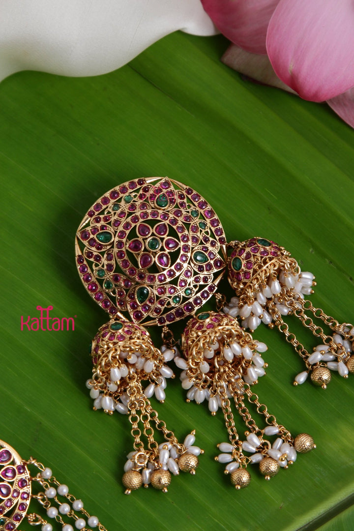 Bun Billai & Pearl Hanging Set - Design 1 - JB067