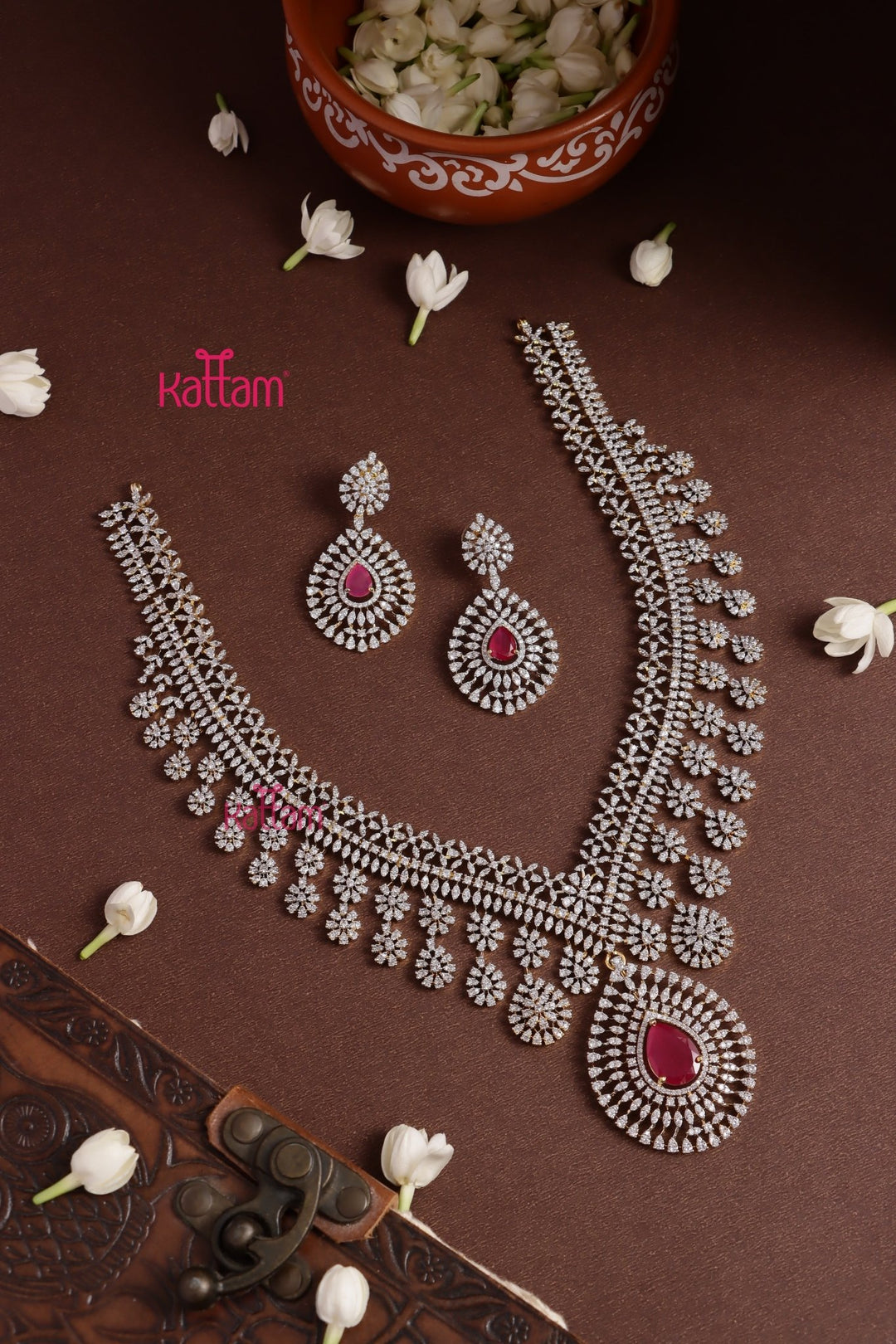 Catherina - AD Stone Semibridal Ruby Mid - length Haram - N5331