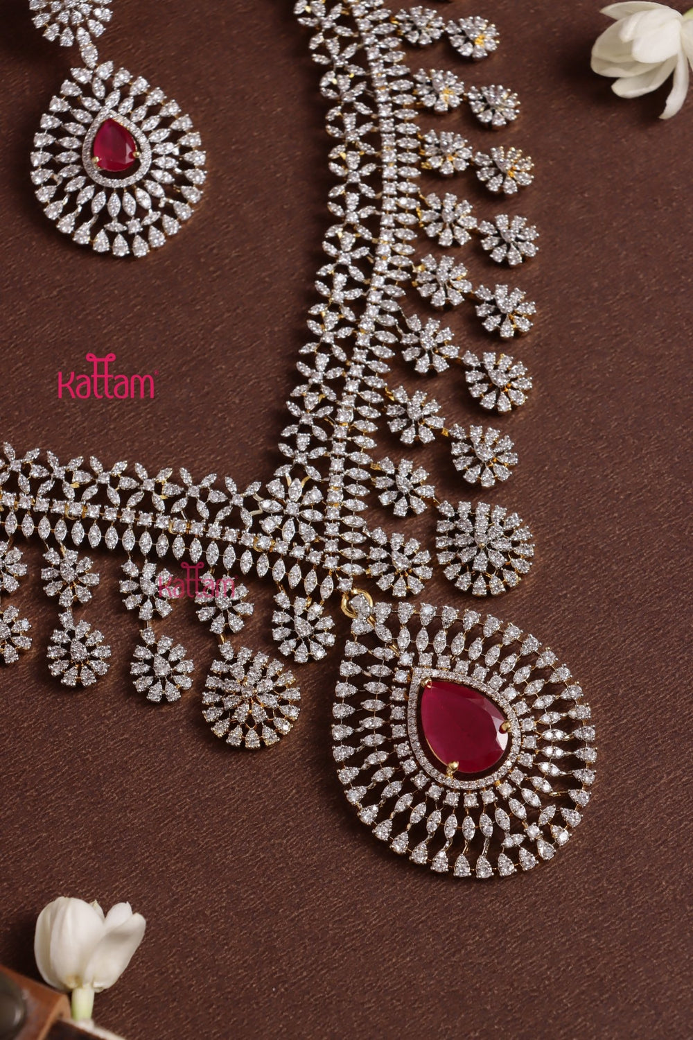 Catherina - AD Stone Semibridal Ruby Mid - length Haram - N5331