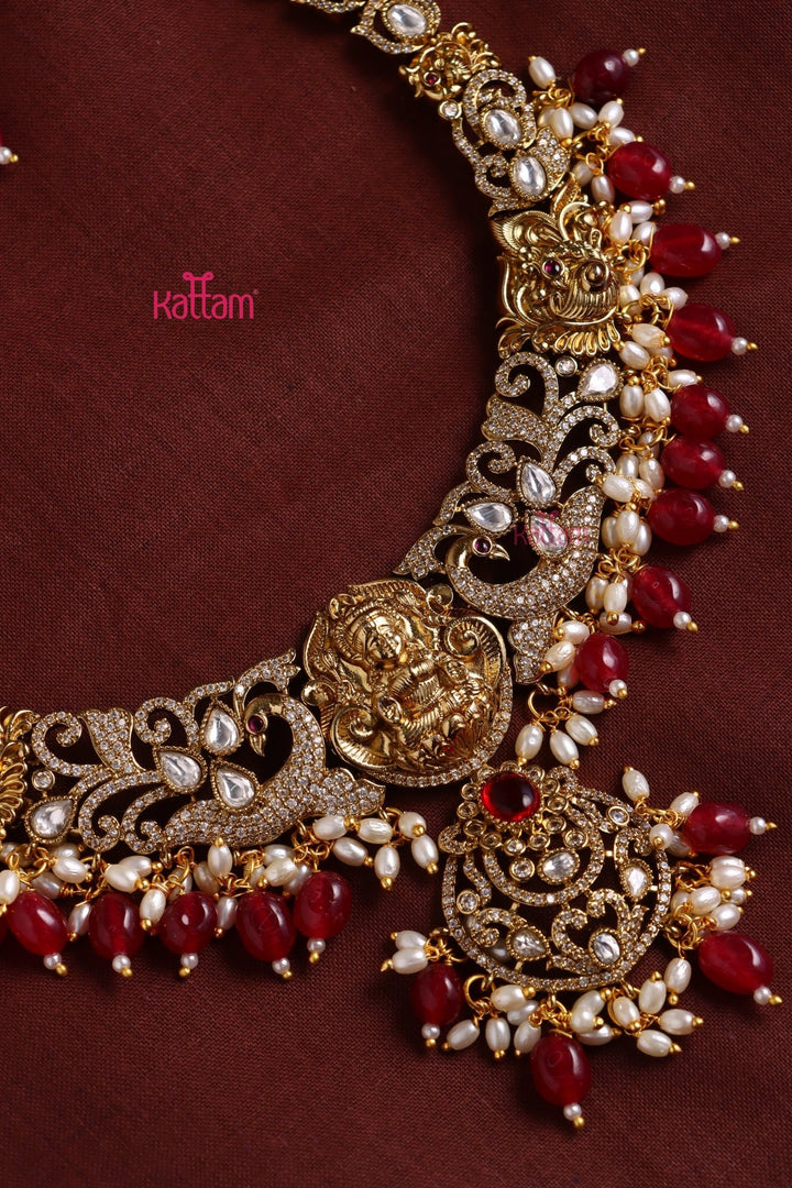 Chaithali - AD Goddess Maroon Necklace & Haram Set - N3418